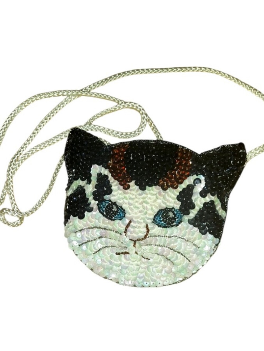 Sequin Calico Cat Face Crossbody Evening Bag Coin Purse